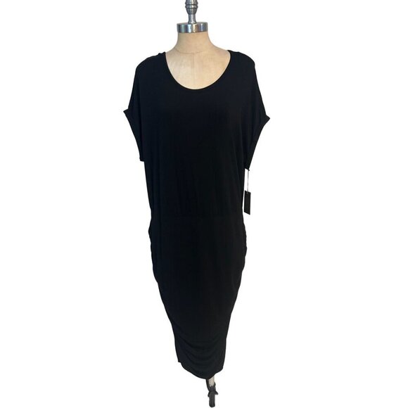 VINCE CAMUTO Side Ruched Jersey Midi Dress  Rich Black Size 2X $109 NWT - Picture 2 of 5
